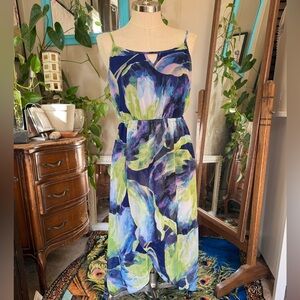 Lane Bryant High Low Maxi Dress Blue Green Floral Tropical Size 14 16 Resortwear